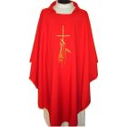 Embroidered polyester chasuble with gold trim red