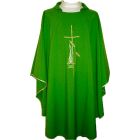 Embroidered polyester chasuble with gold trim green