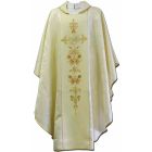 Chasuble in damask fabric with beige embroidered central stolon