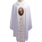 White polyester chasuble with Holy Family