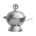 Silver metal incense boat with a circular shape