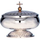 Smooth silver ciborium with decorated lid and foot