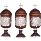Silver and wood Chrism sets and Holy oil Containers