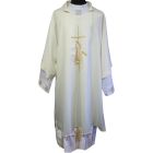 Polyester dalmatic with cross and spikes embroidered beige