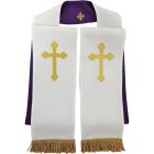 Reversible stole with embroidered Cross white purple