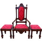 Chestnut chair set with damask upholstery