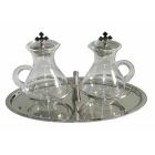 Cruets with glass handle and silver tray