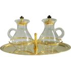 Cruets with glass handle and golden tray