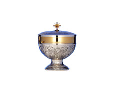 Chiselled sterling silver ciborium with gold stripe