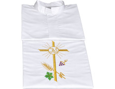 White alb with Cross, JHS, wheat ears and embroidered grapes