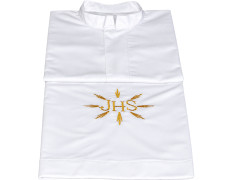 White polyester and cotton alb with embroidered JHS