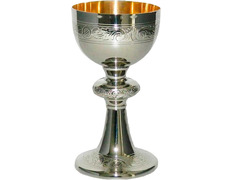 Nickel-plated metal chalice with paten