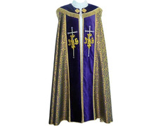 Raincoat of brocade fabric and purple velvet