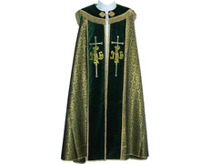 Raincoat of brocade fabric and green velvet