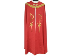 Pluvial cape with Cross embroidered in red gold thread