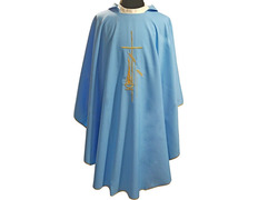 Add to Cart Embroidered polyester chasuble with gold trim blue Embroidered polyester chasuble with gold trim blue