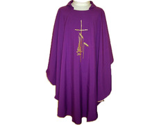 Add to Cart Embroidered polyester chasuble with gold trim purple Embroidered polyester chasuble with gold trim purple