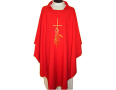 Add to Cart Embroidered polyester chasuble with gold trim red Embroidered polyester chasuble with gold trim red