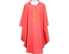 Add to Cart Embroidered polyester chasuble with gold trim pink Embroidered polyester chasuble with gold trim pink