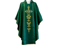 Add to Cart Chasuble in damask fabric with green embroidered central stolon Chasuble in damask fabric with green embroidered central stolon