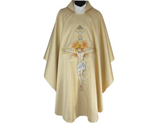 Golden Christ on the Cross embroidered chasuble