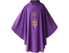 Add to Cart Chasuble in polyester and wool with purple gold JHS Chasuble in polyester and wool with purple gold JHS