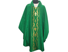 Add to Cart Damask chasuble with green gold central braid Damask chasuble with green gold central braid