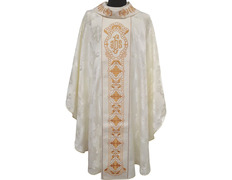 Add to Cart Chasuble and stole in damask fabric with golden embroidery beige Chasuble and stole in damask fabric with golden embroidery beige