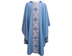 Blue Marian chasuble with stole | Marian monogram orphrey