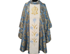 Marian chasuble with central embroidered stolon blue