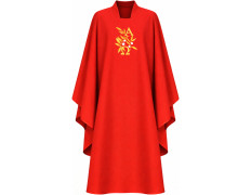 Polyester chasuble with red Alpha and Omega embroidery