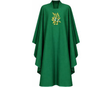 Polyester chasuble with green Alpha and Omega embroidery