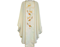 Add to Cart White polyester chasuble with spikes and Cross embroidered White polyester chasuble with spikes and Cross embroidered
