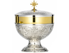 Chiselled sterling silver ciborium with gold stripe