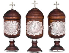 Add to Cart Silver and wood Chrism sets and Holy oil Containers Silver and wood Chrism sets and Holy oil Containers
