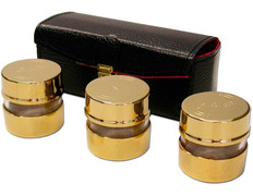 Gold chrismeras with leather case with red satin interior