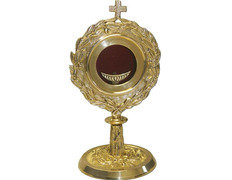 Reliquary - monstrance in gilt metal with relief decoration