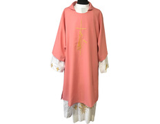 Add to Cart Dalmatic in polyester with Cross and spikes embroidered in pink Dalmatic in polyester with Cross and spikes embroidered in pink