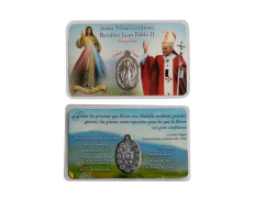 Holy card of Merciful Jesus with the Miraculous Medal