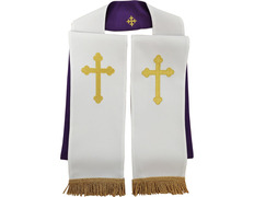 Reversible stole with embroidered Cross white purple
