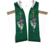 Add to Cart Catholic clergy stole | Jerusalem Cross embroidery green / white Catholic clergy stole | Jerusalem Cross embroidery green / white