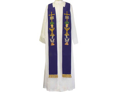 Add to Cart Stolon with liturgical embroidery and purple gold fringe Stolon with liturgical embroidery and purple gold fringe