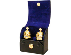 Pair of gold plated crismeras with case