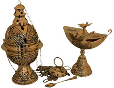Add to Cart Liturgical Censer and Incense Boat Set golden color Liturgical Censer and Incense Boat Set golden color