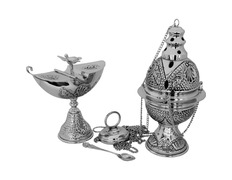 Add to Cart Liturgical Censer and Incense Boat Set silver plated color Liturgical Censer and Incense Boat Set silver plated color