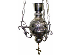 Hanging lamp with silver plated color plated red glass