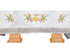 Communion table cloths with Cross, JHS, spikes and grapes embroidered
