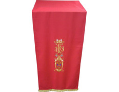 Add to Cart Lectern cloth with JHS and other red liturgical embroideries Lectern cloth with JHS and other red liturgical embroideries