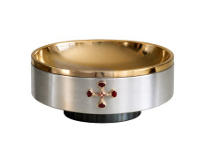 Metal paten with stones on the Cross