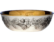 Silver paten with embossed grapes and spikes